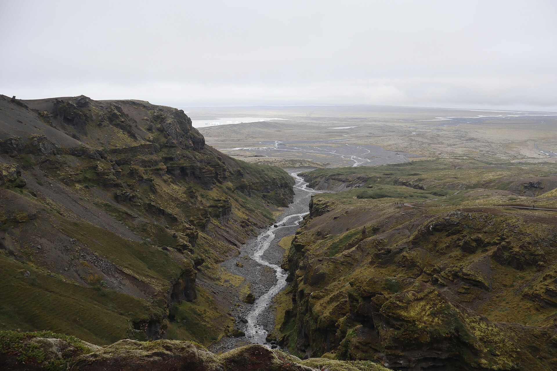 Down-canyon view of the river running out to the coastal plain